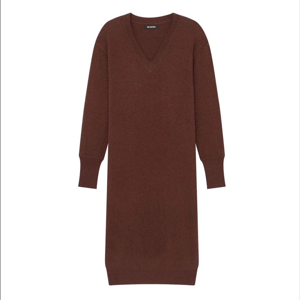 Naadam Cashmere V-Neck Dress in Chocolate Brown